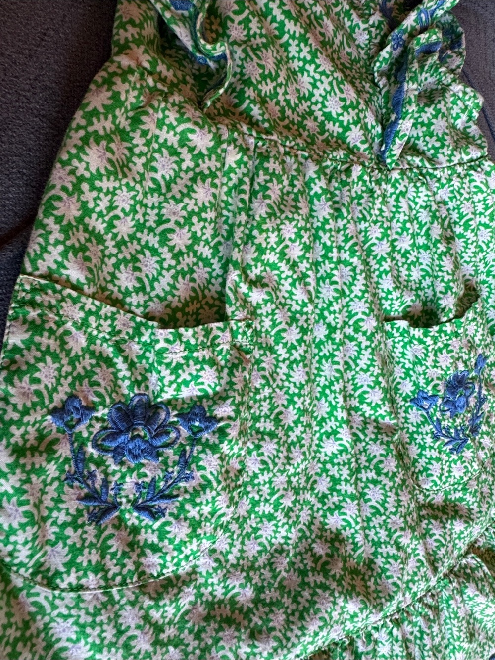 Mini Boden Green and Blue Floral Ruffle Dress - Picture 4 of 5